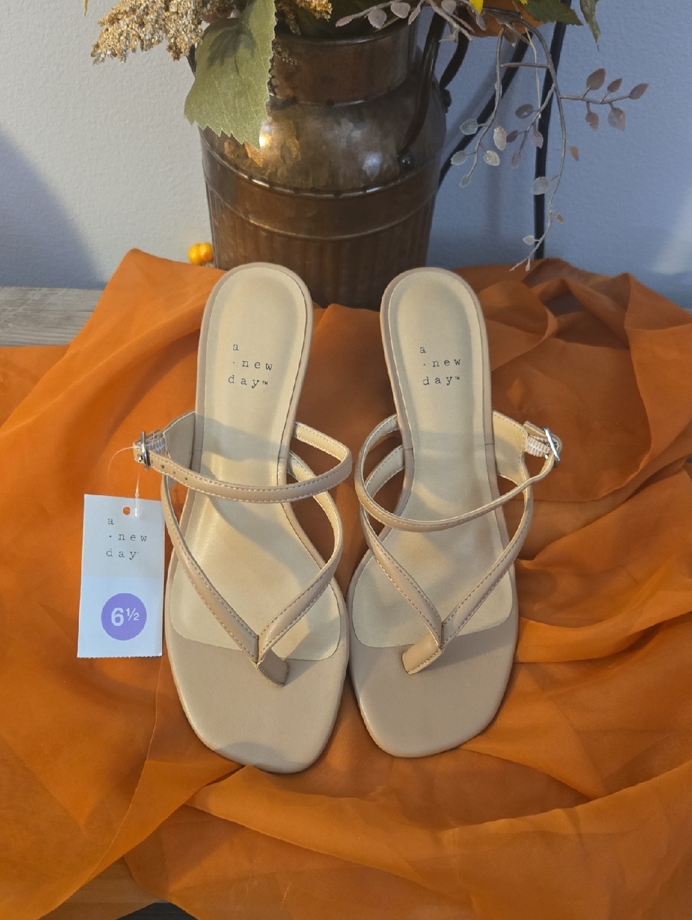a new day Beige Strappy Toe-Ring Sandals